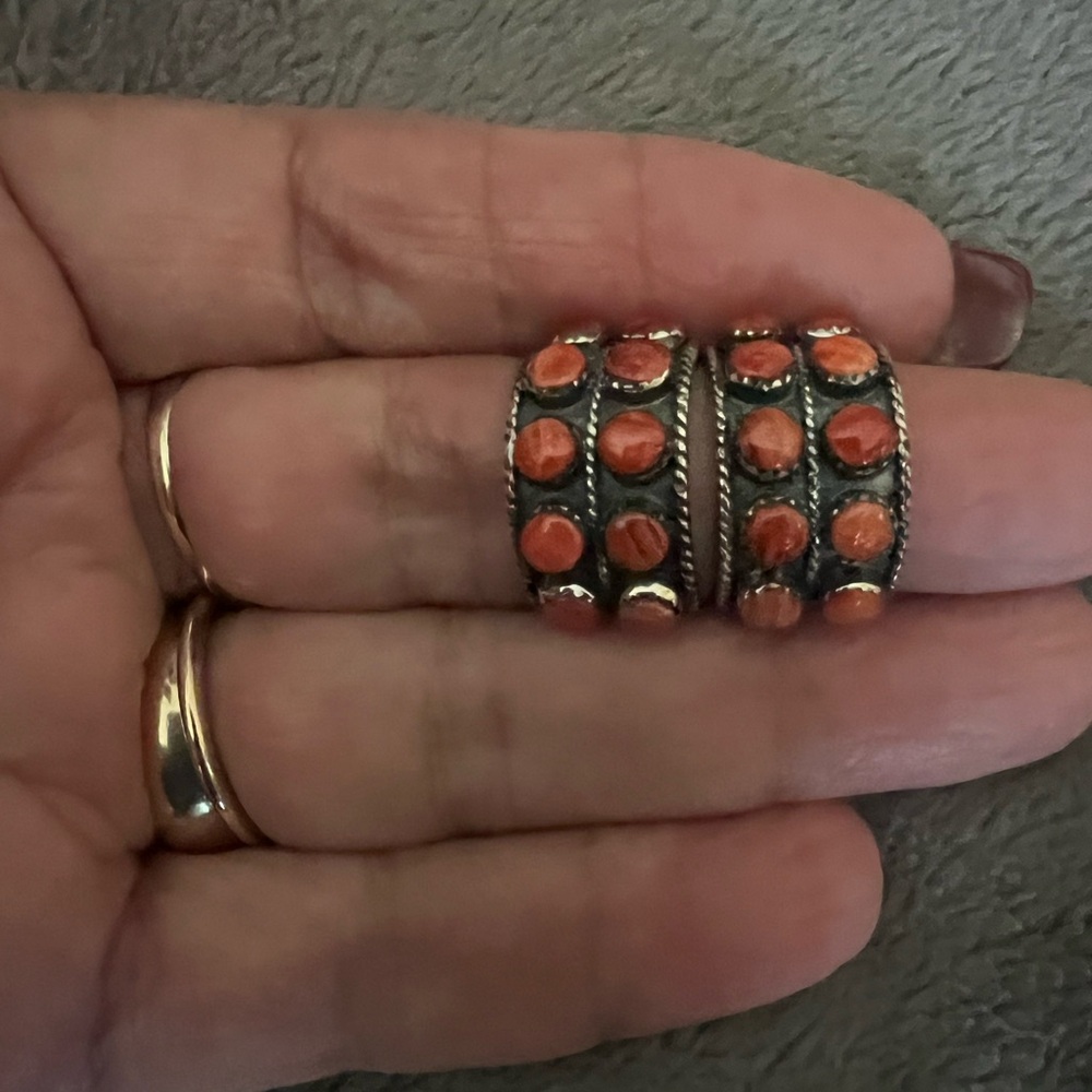 SOLD***Vintage Genuine Philippines Coral .925 Sterling Silver Hoop Earrings
